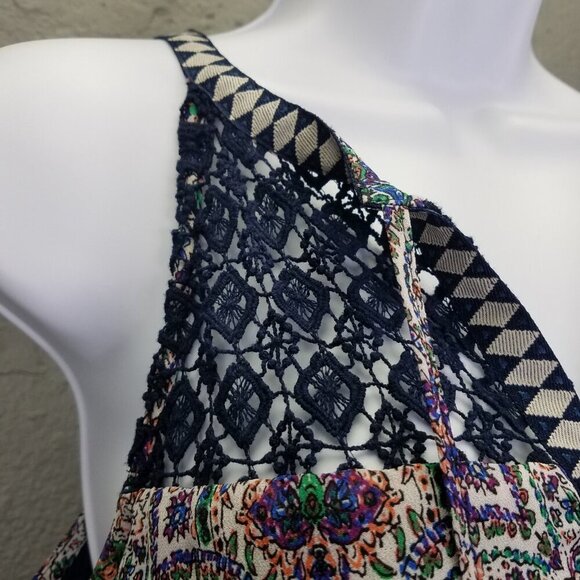 DR2 Daniel Rainn Maxi Dress Sm Sleeveless Boho Lace Yolk Blue Purple Sheer Lined - Picture 4 of 16